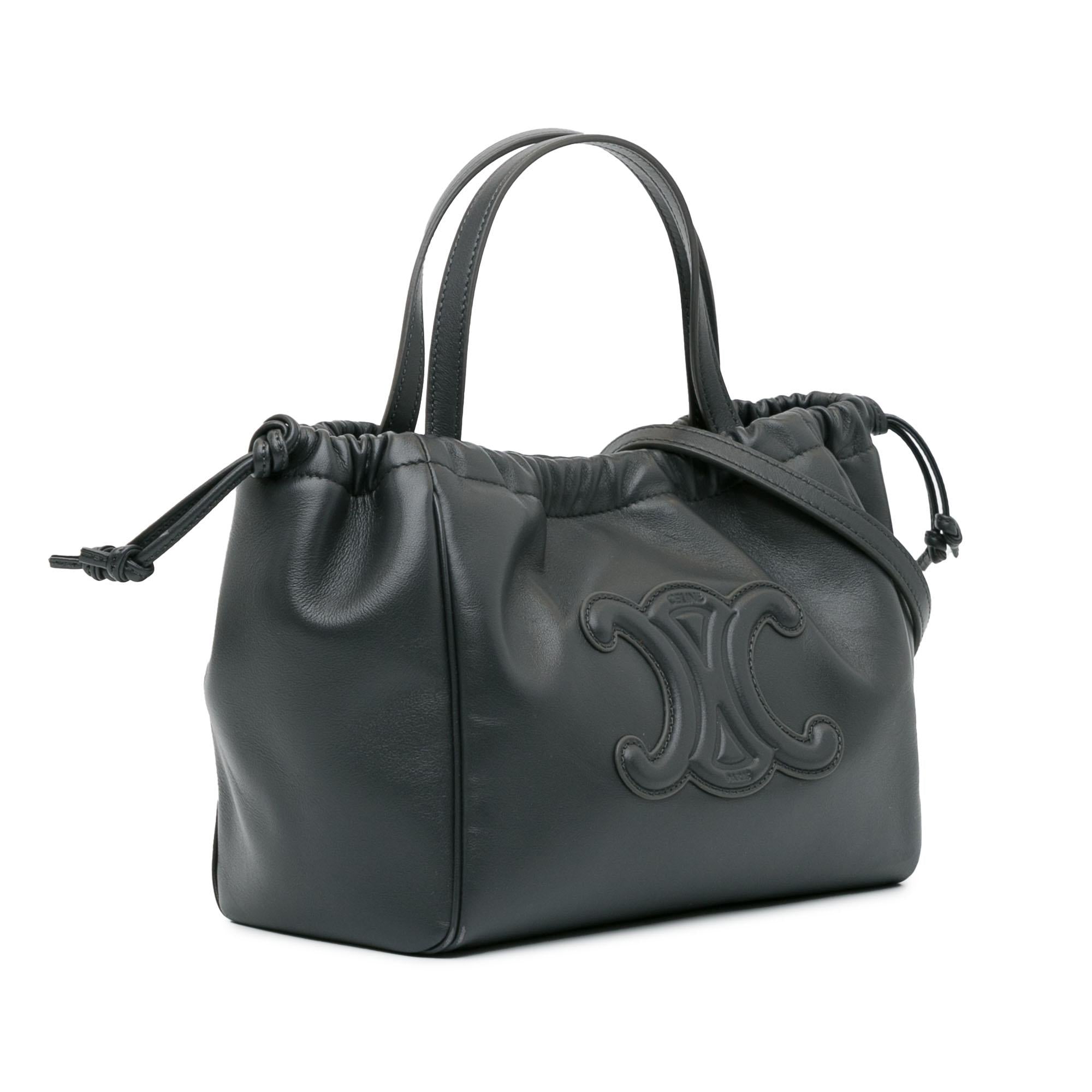 Celine Small Triomphe Cuir Cabas Drawstring Satchel (SHG-xhANaN)