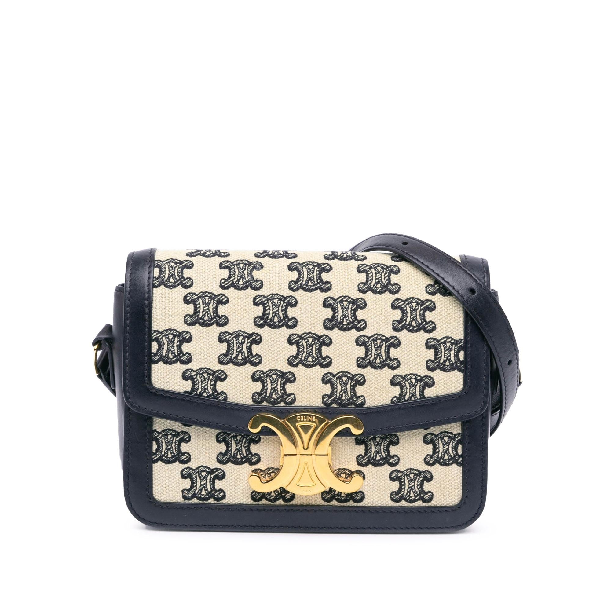 Celine Teen Embroidered Canvas Triomphe Crossbody