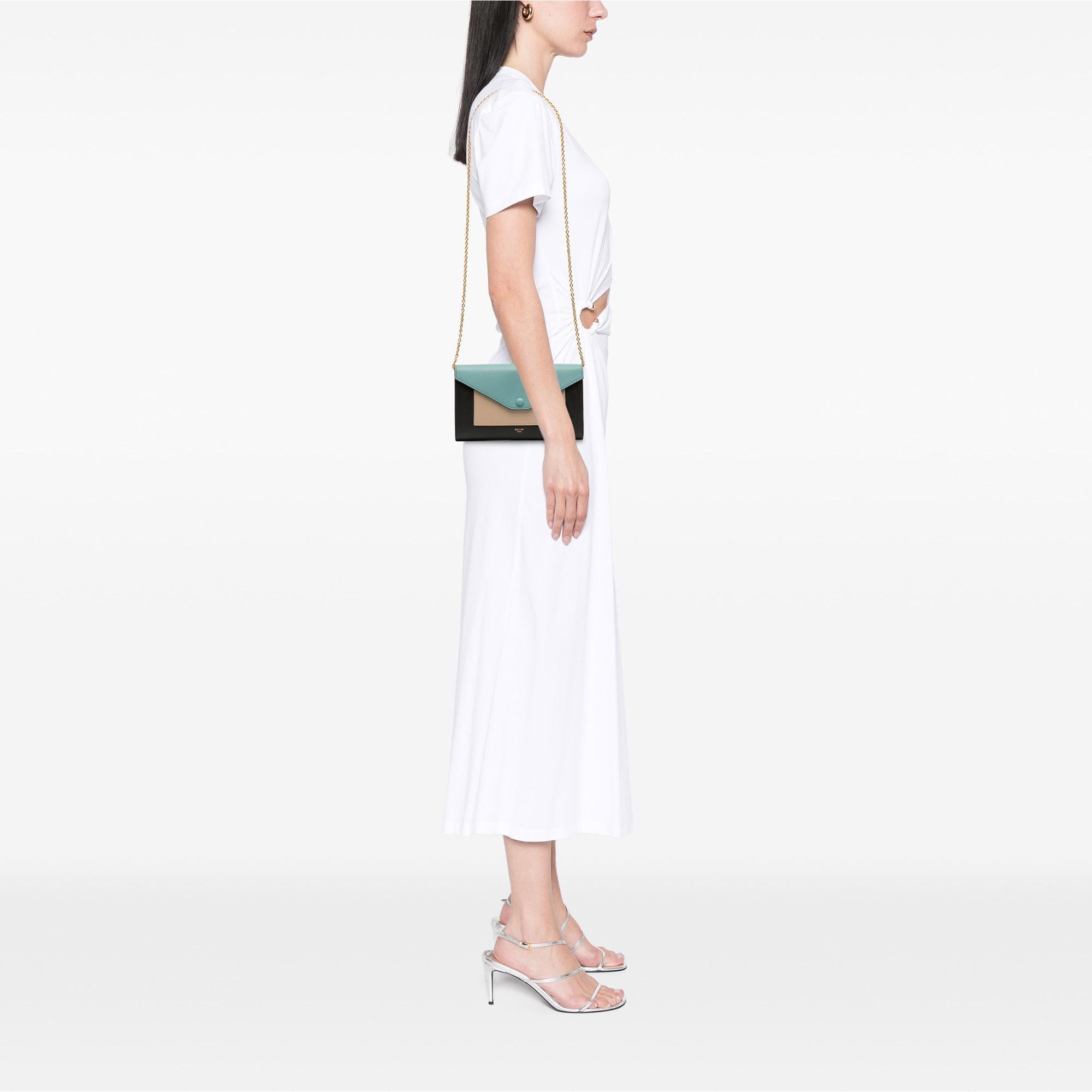 Celine Tricolor Leather Pocket Envelope Wallet On Chain