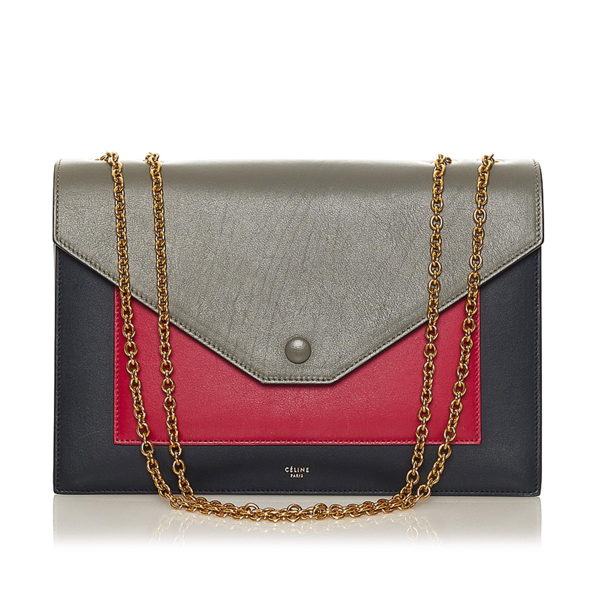 Celine Tricolor Pocket Envelope Leather Shoulder Bag (SHG-vdfVYD)