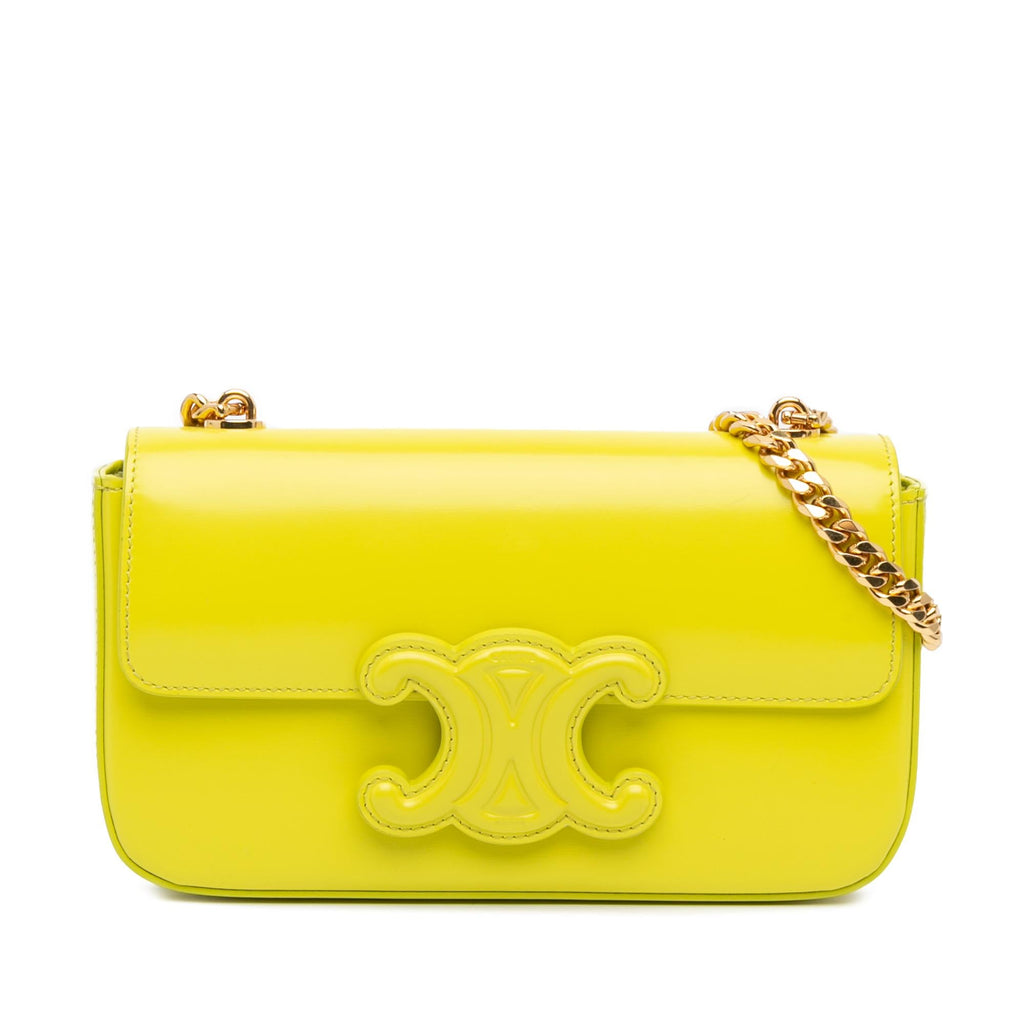 Celine Triomphe Calfskin Cuir Chain Shoulder Bag (SHG-d1dBPC)