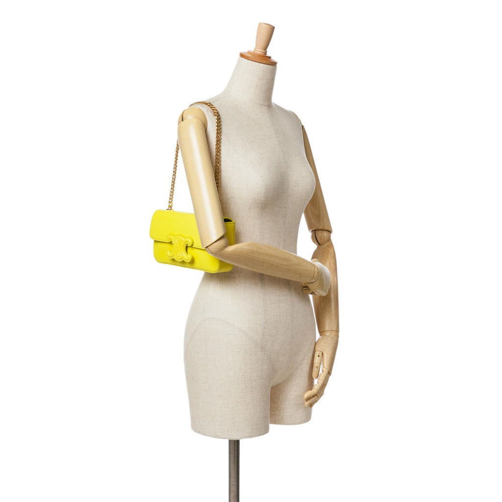 Celine Triomphe Calfskin Cuir Chain Shoulder Bag (SHG-ATgbBn)