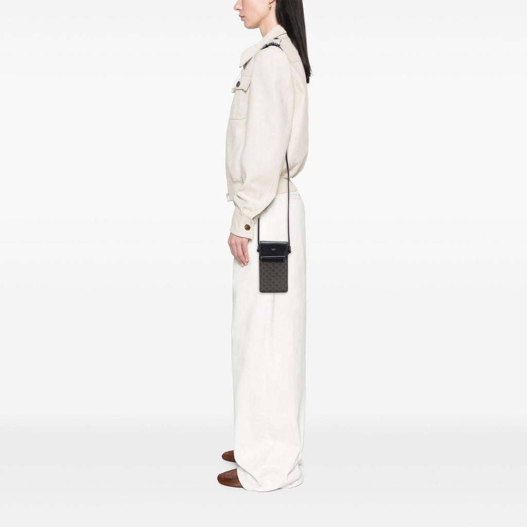 Celine Triomphe Coated Canvas Phone Pouch Flap Crossbody