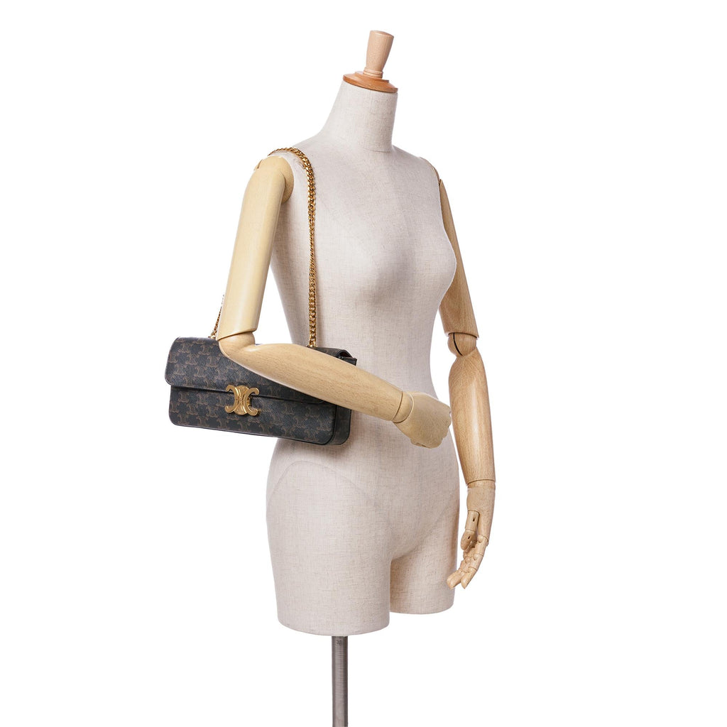 Celine Triomphe Coated Canvas Triomphe Chain Shoulder Bag