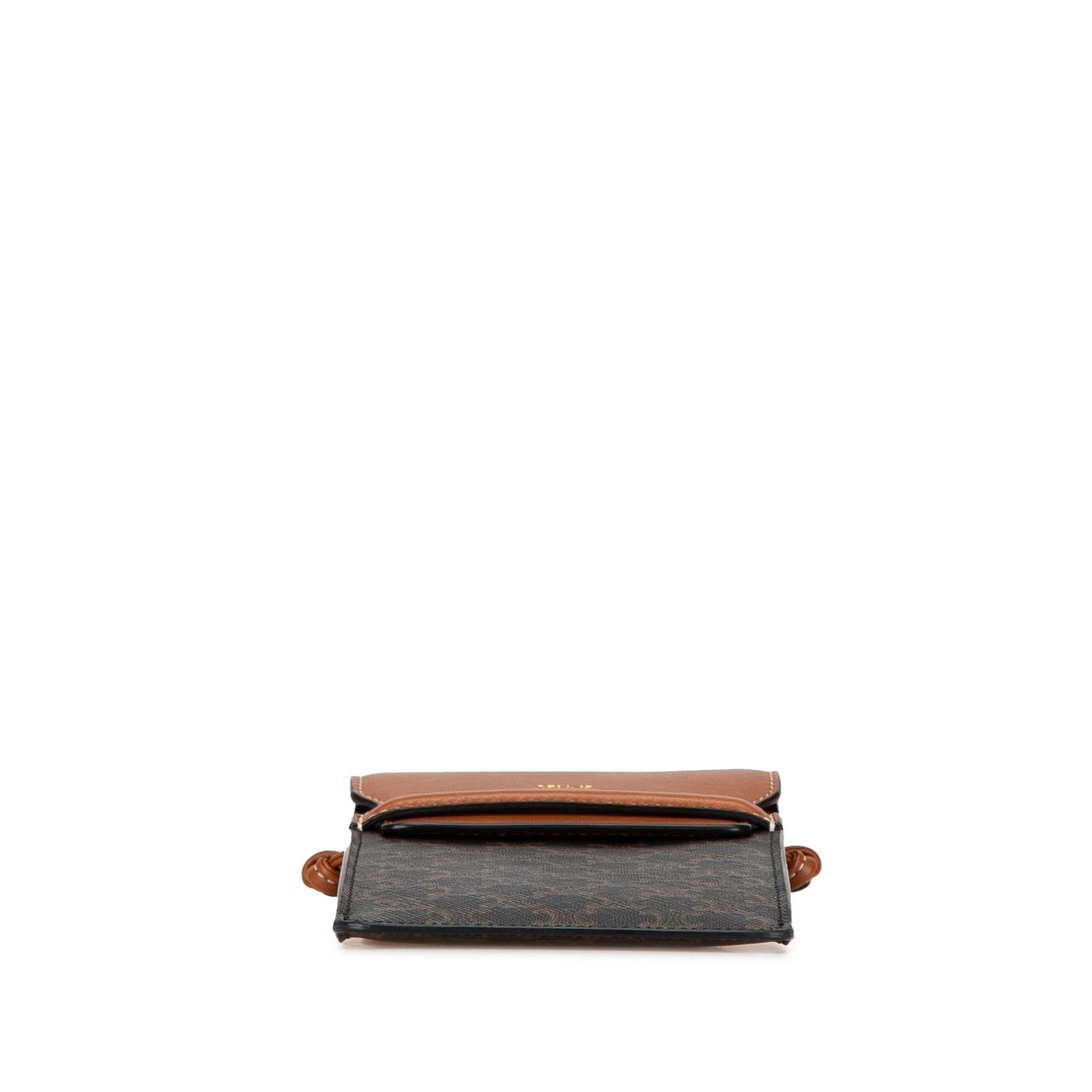 Celine Triomphe Coated Canvas and Lambskin Phone Pouch with Flap