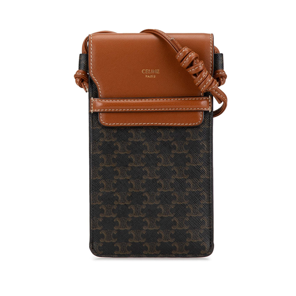Celine Triomphe Coated Canvas and Lambskin Phone Pouch with Flap