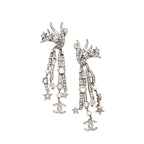 Chanel Crystal Faux Pearl CC Star Drop Clip On Earrings