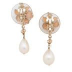 Chanel Flower Pearl Drop Clip On Earrings (SHF-18532)