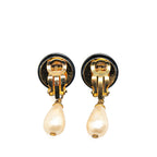 Chanel Gold Plated CC Faux Pearl Swing Clip On Earrings