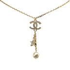 Chanel Gold Plated CC Rhinestones Star and Ball Pendant Necklace (SHG-RS0IWK)