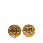 Chanel Gold Plated CC Round Clip On Earrings