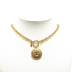 Chanel Gold Plated CC Round Pendant Necklace