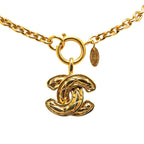 Chanel Gold Plated Quilted CC Pendant Necklace