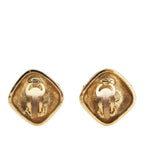 Chanel Gold Plated Quilted Diamond Crystal Clip On Earrings