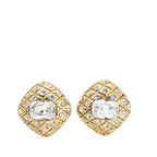 Chanel Gold Plated Quilted Diamond Crystal Clip On Earrings
