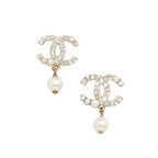 Chanel Pearl Crystal CC Drop Earrings