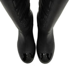 Chanel Quilted Calfskin Patent Leather Cap Toe Logo Boots - Size 7 / 37 (SHF-1bljRC)