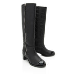Chanel Quilted Calfskin Patent Leather Cap Toe Logo Boots - Size 7 / 37 (SHF-1bljRC)