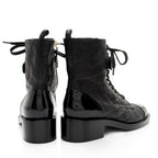 Chanel Quilted Lambskin Patent Leather Logo Cap Toe Combat Boots - Size 10 / 40