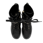Chanel Quilted Lambskin Patent Leather Logo Cap Toe Combat Boots - Size 10 / 40