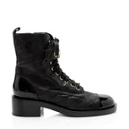 Chanel Quilted Lambskin Patent Leather Logo Cap Toe Combat Boots - Size 10 / 40