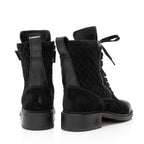 Chanel Quilted Suede CC Leather Cap Toe Combat Boots - Size 9 / 39