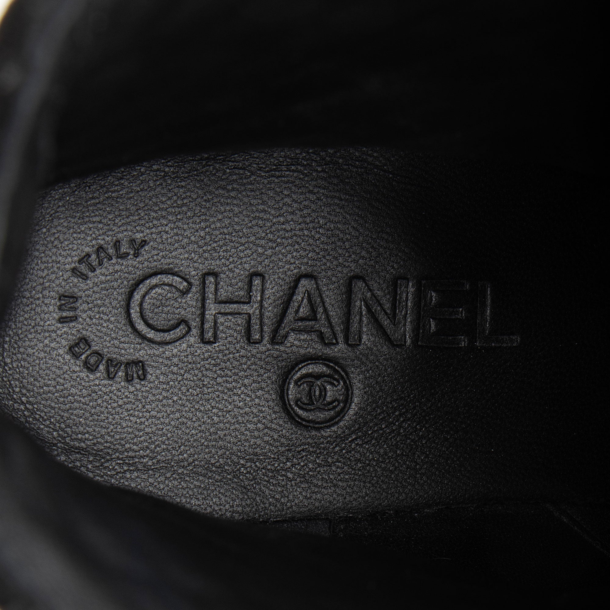 Chanel Quilted Suede CC Leather Cap Toe Combat Boots - Size 9 / 39