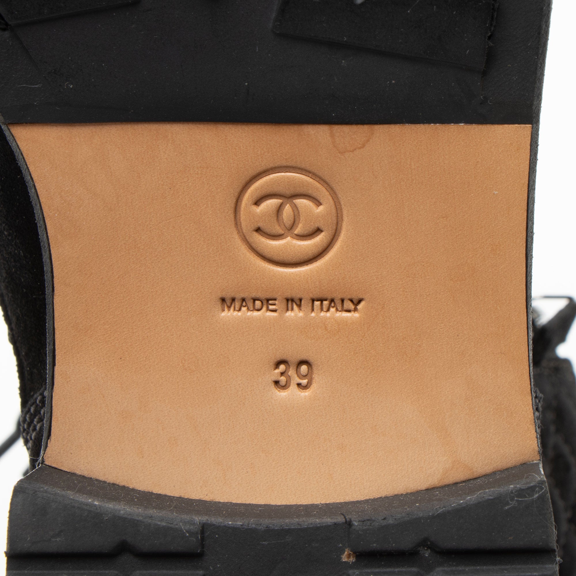Chanel Quilted Suede CC Leather Cap Toe Combat Boots - Size 9 / 39