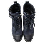 Chanel Quilted Suede CC Leather Cap Toe Combat Boots - Size 9 / 39