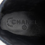 Chanel Quilted Suede CC Leather Cap Toe Combat Boots - Size 9 / 39