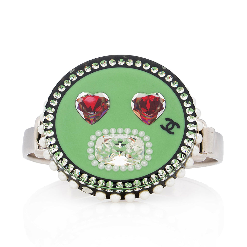 Chanel Resin Crystal Pearl Emoji CC Hinged Bracelet (SHF-U88N9H)