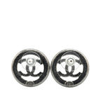 Chanel Ruthenium Pearl CC Round Push Back Earrings (SHG-Y0WMQt)