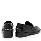 Chanel Shiny Calfskin Logo Loafers - Size 8 / 38