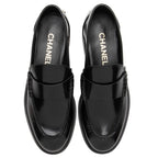 Chanel Shiny Calfskin Logo Loafers - Size 8 / 38