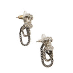 Chanel Silver Crystal CC Chain Earrings