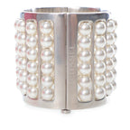 Chanel Silver Plated Wide Pearl Cuff Bracelet