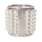 Chanel Silver Plated Wide Pearl Cuff Bracelet