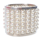 Chanel Silver Plated Wide Pearl Cuff Bracelet
