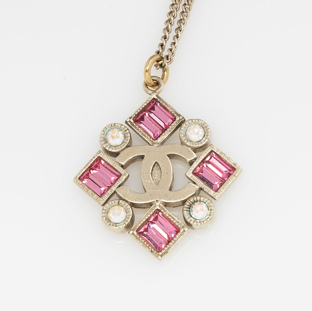 Chanel Vintage Crystal CC Geometric Necklace