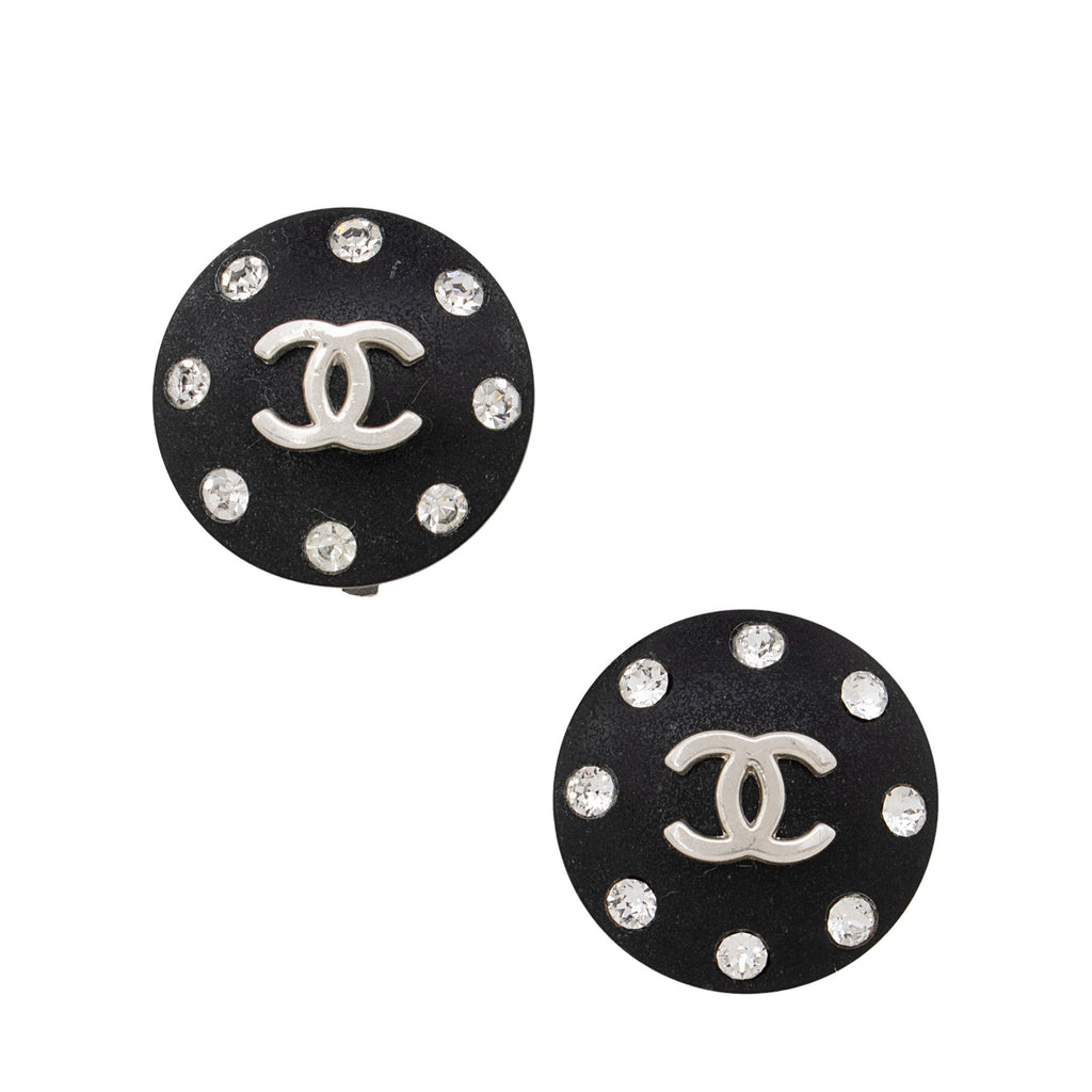 Chanel Vintage Crystal CC Round Clip On Earrings (SHF-PumRsm)