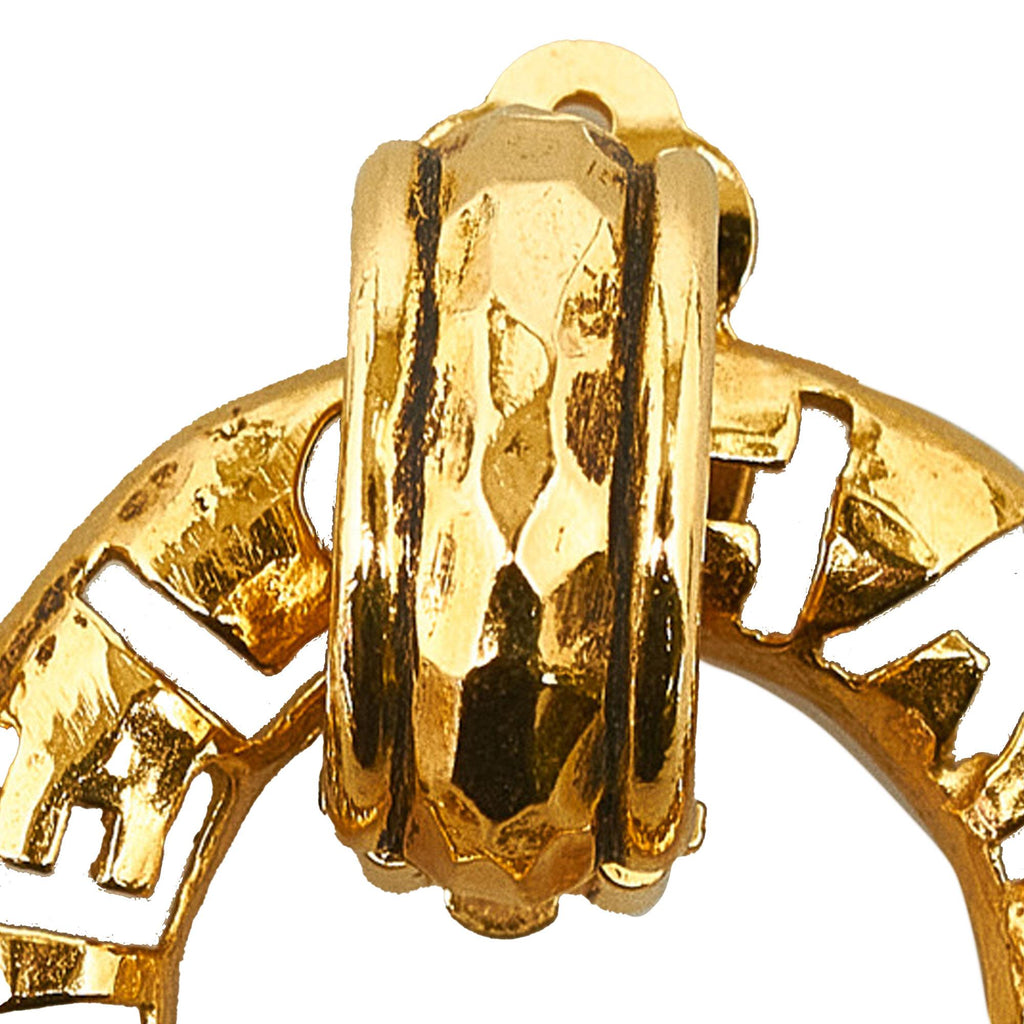 Chanel Vintage Cut-Out Logo Ring Drop Clip-On Earrings (SHG-nzLEEC)