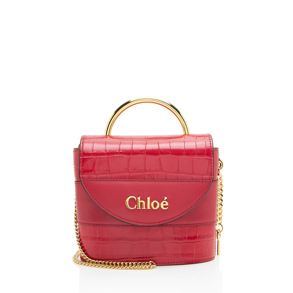 Chloe Croc Embossed Calfskin Aby Lock Small Top Handle
