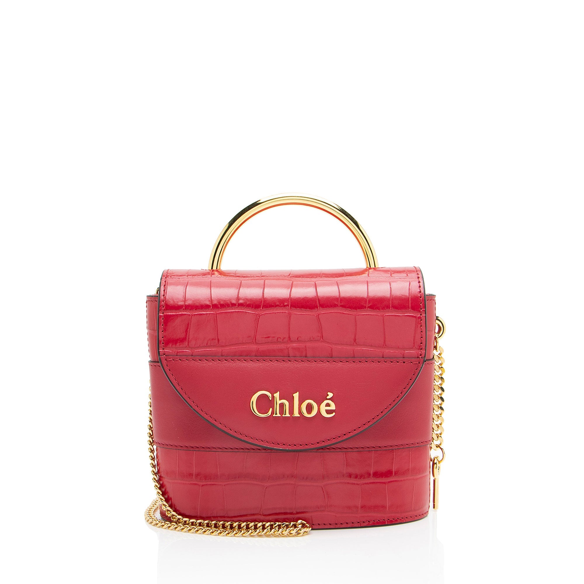 Chloe Croc Embossed Calfskin Aby Lock Small Top Handle
