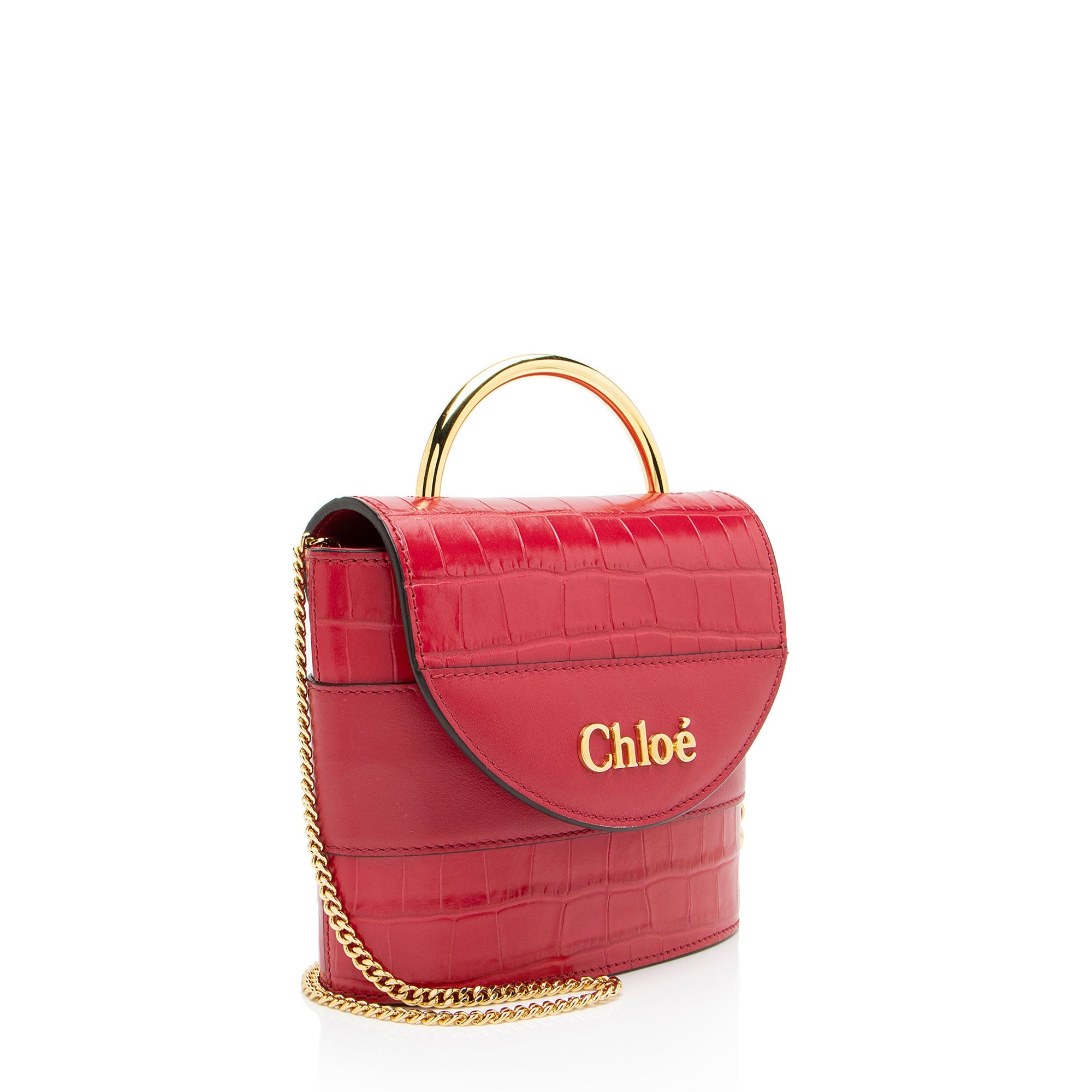 Chloe Croc Embossed Calfskin Aby Lock Small Top Handle