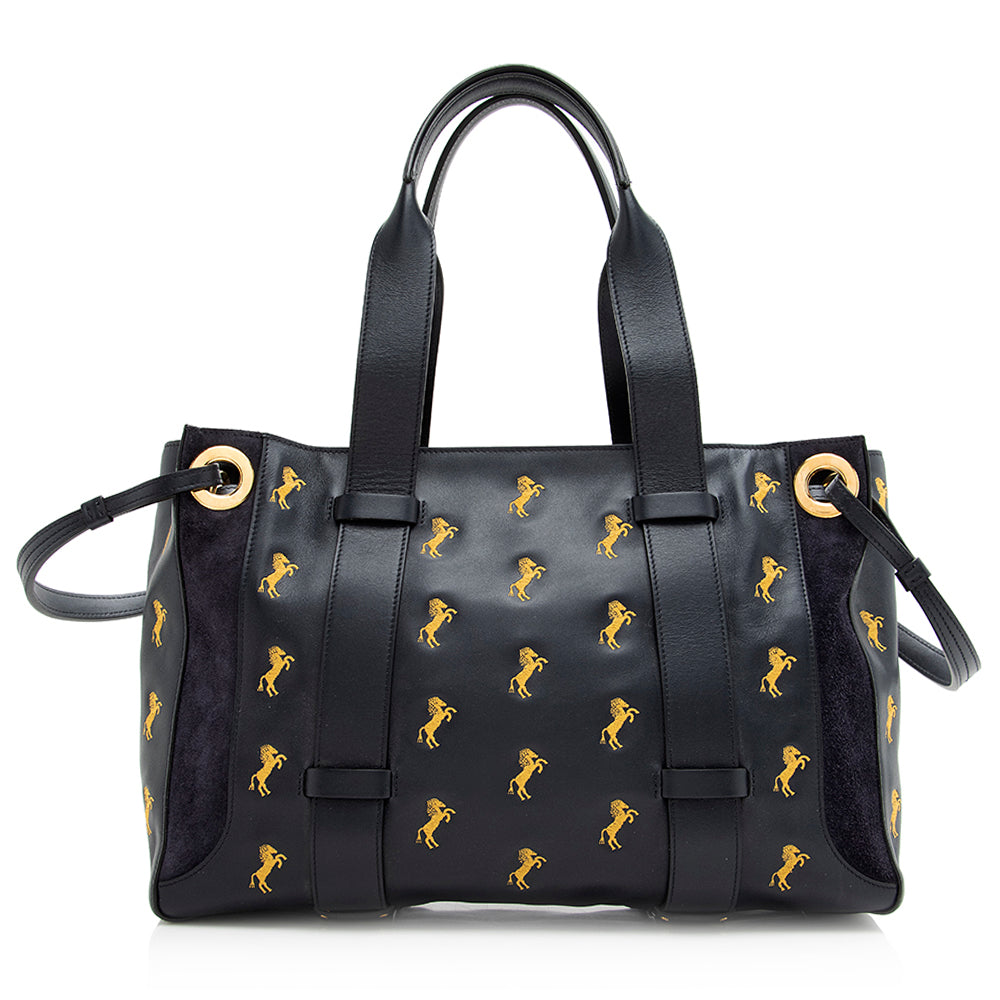 Chloe Leather Embroidered Little Horses Tao Tote