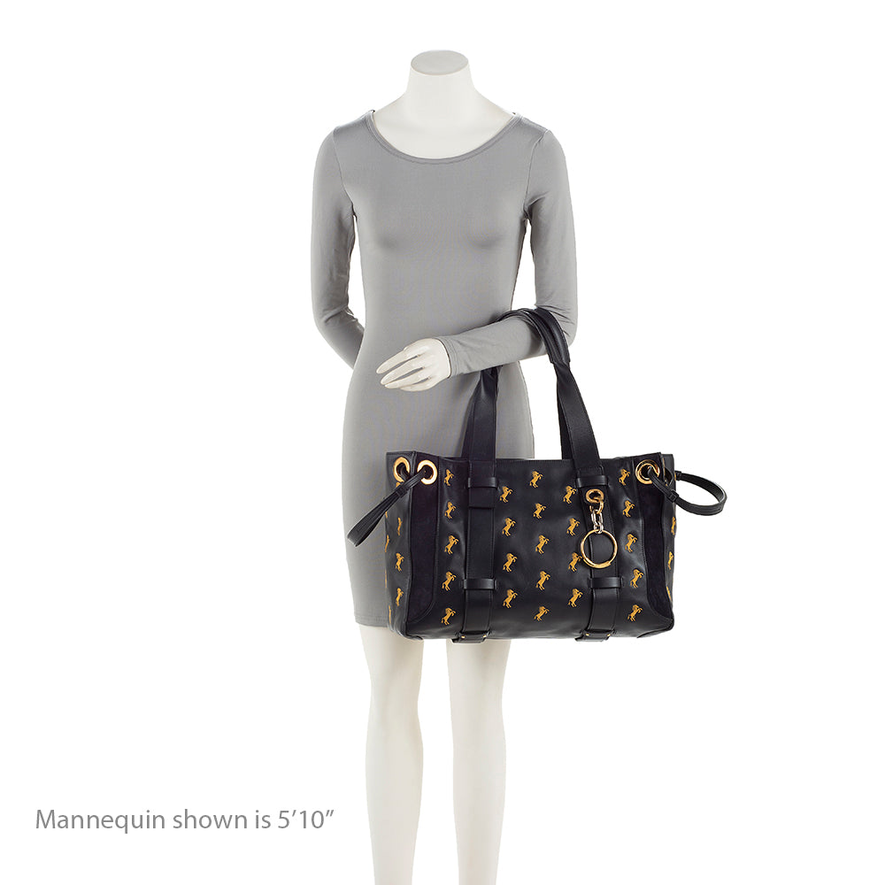 Chloe Leather Embroidered Little Horses Tao Tote