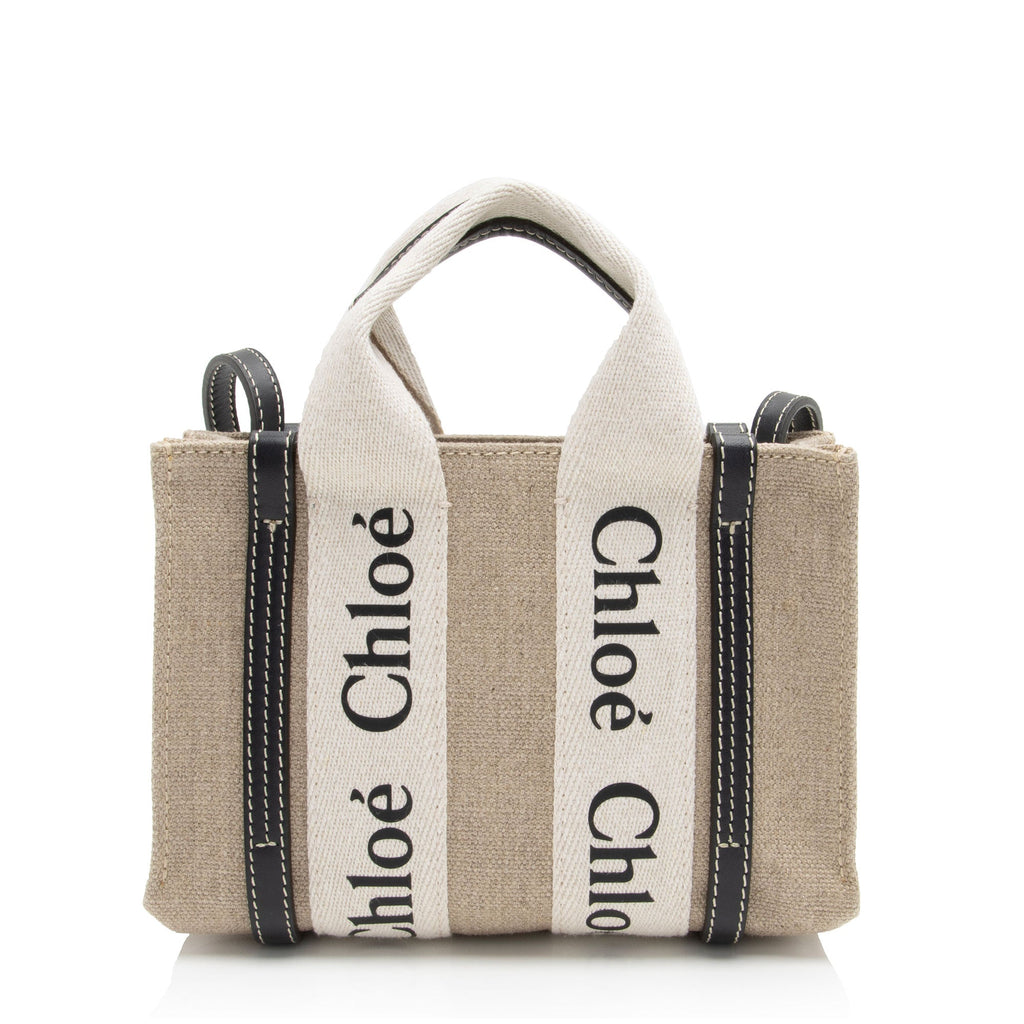 Chloe Linen Canvas Woody Mini Tote (SHF-5WdQnO)