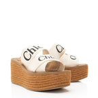 Chloe Linen Woody Wedge Espadrilles - Size 7 / 37