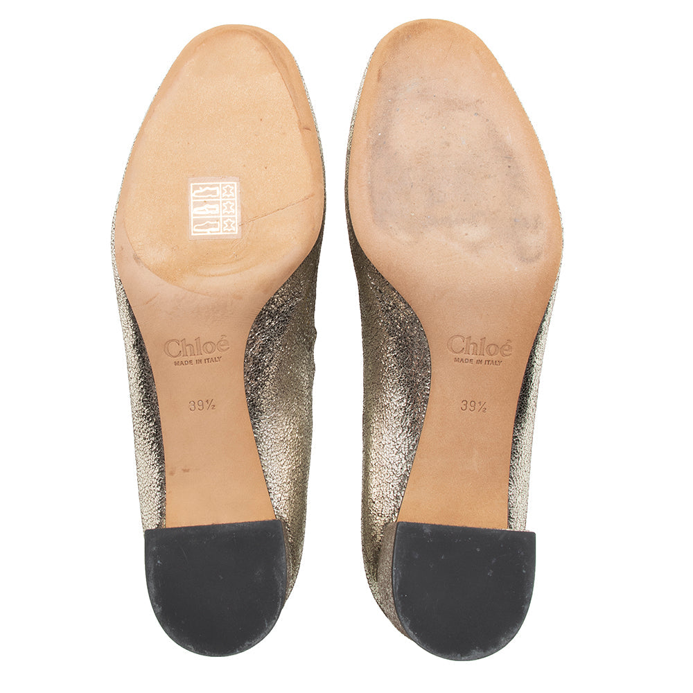 Chloe Metallic Leather Scalloped Lauren Pumps - Size 9.5 / 39.5 (SHF-17199)
