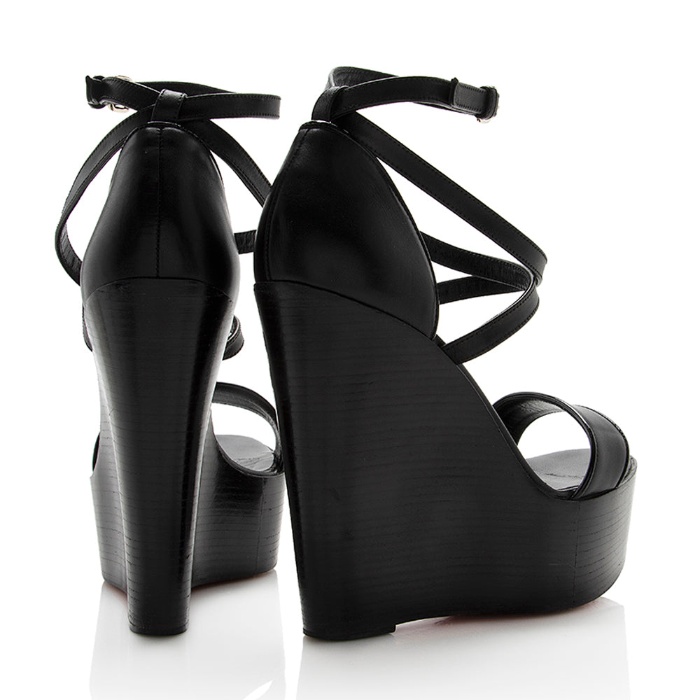 Christian Louboutin Calfskin Si Ma Zeppa Wedge Sandals - Size 7 / 37 (SHF-18760)